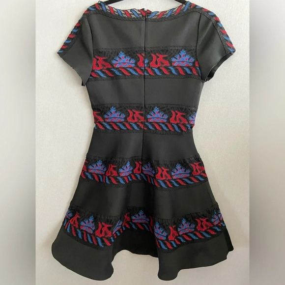 Embroidered lace structured  cap sleeves party dance cocktail dress Sz XS - Picture 4 of 11